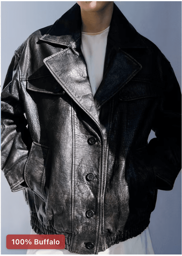 Buffalo leather jacket with 100% natural badge