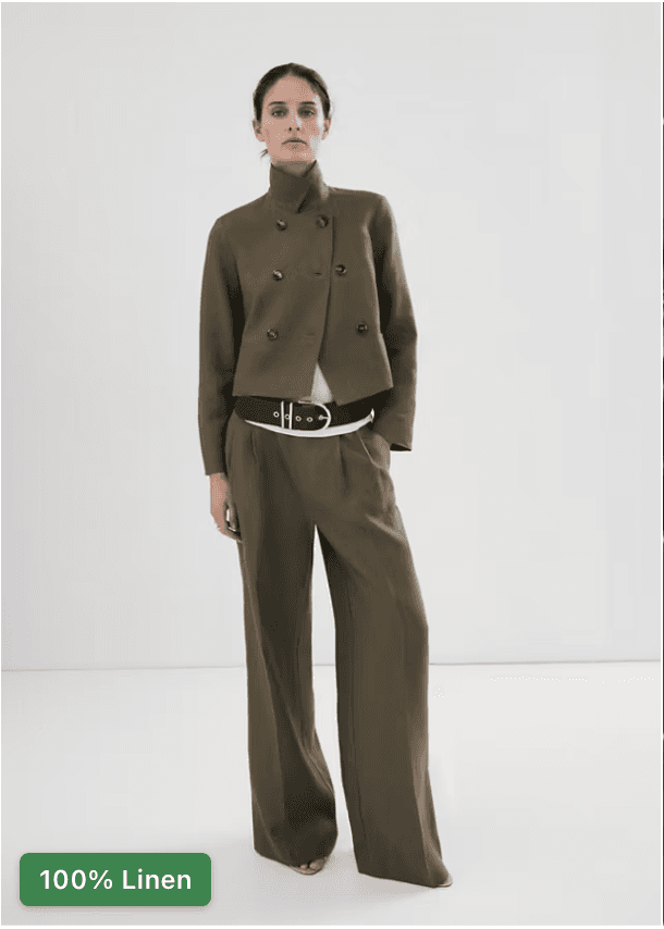 Linen suit with green badge